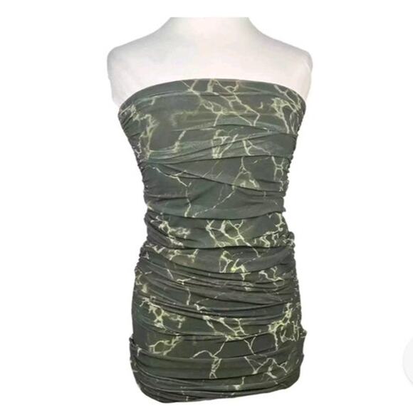 Zara Bodycon Mini Dress Midi Skirt Green Marble Mesh XS NWT - Picture 2 of 7
